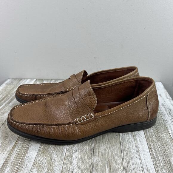 Johnnie-O Shoes Penny Loafers Mens 13 Brown Moccasin Slip On Shoes Leather - Picture 1 of 12